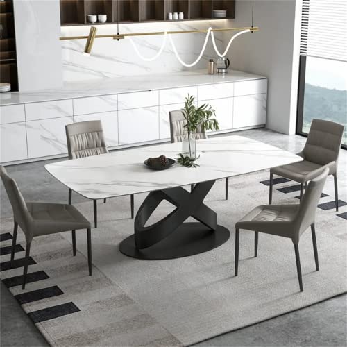 Modern Dining Table for 8, X Legs-Base Kitchen Table Without Chairs, Sintered Stone Tabletop Dining Room Table, 71"