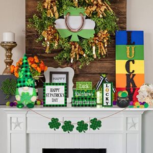 47 PCS St.Patricks Day Tiered Tray Decor Set with Led String - 1pc Gnome Plush, 3pcs Wood Sign, Little Wood Shamrock Banner, St.Patrick's Day Pot of Gold (40pcs Coins) - Irish Party Decor for Home