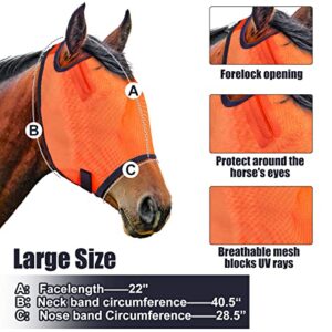 2 Pieces Horse Mask Protective Equine Mask Adjustable Comfort Horse Masks, L, Orange, Pink