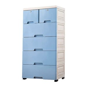 TFCFL Modern 6 Drawer Dresser, 5 Layers Drawer Chest Storage Cabinet Tall Dresser Organizer with Rolling Wheels, Keys for Clothes, Playroom, Bedroom Furniture, Living Room, Blue