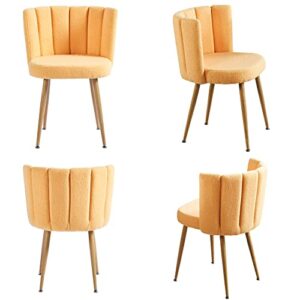 ATSNOW Yellow Sherpa Accent Chairs Set of 2, Mid Century Modern Upholstered Side Chairs for Dining Room Living Room Bedroom Vanity