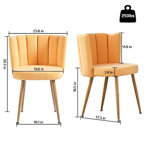 ATSNOW Yellow Sherpa Accent Chairs Set of 2, Mid Century Modern Upholstered Side Chairs for Dining Room Living Room Bedroom Vanity