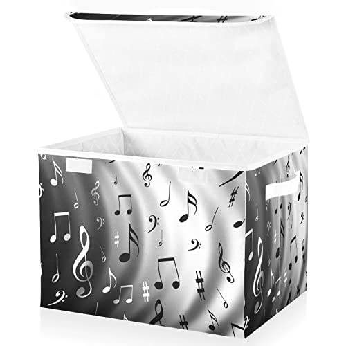DOMIKING Music Notes Large Storage Bin with Lid Collapsible Shelf Baskets Box with Handles Storage Cube for Bedroom Living Room Kid's Room