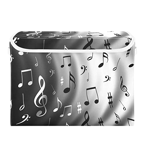 DOMIKING Music Notes Large Storage Bin with Lid Collapsible Shelf Baskets Box with Handles Storage Cube for Bedroom Living Room Kid's Room