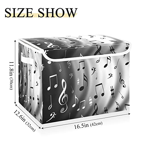 DOMIKING Music Notes Large Storage Bin with Lid Collapsible Shelf Baskets Box with Handles Storage Cube for Bedroom Living Room Kid's Room