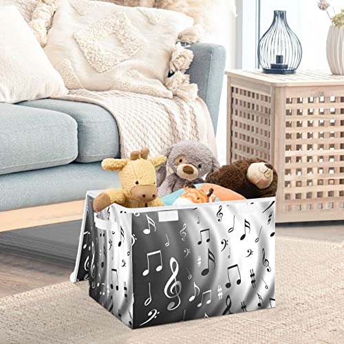 DOMIKING Music Notes Large Storage Bin with Lid Collapsible Shelf Baskets Box with Handles Storage Cube for Bedroom Living Room Kid's Room