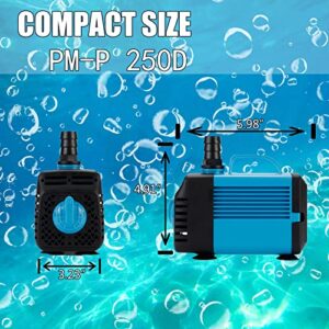 APRHODOD 800 GPH Submersible Pump (3000L/H, 50W), Super Silent Pump, 9.8ft High Head, 5.9ft Power Cord, Fountain Pump with 3 Nozzle, Suitable for Fish Tank, Pond, Aquarium, Statue, Hydroponics.