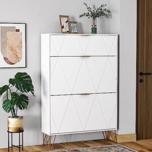 Betterhood Shoe Cabinet for Storage with 3 Flip Drawers, Narrow Shoe Organizer for Entryway,Living Room, Modern Rack Cabinet, Tipping Bucket Shoe Cabinet, White