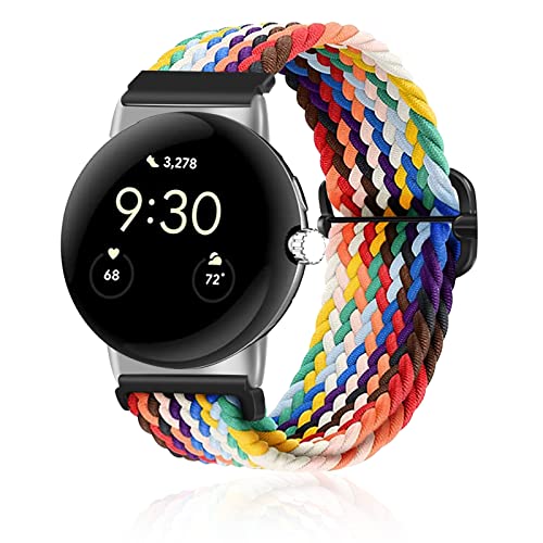 𝐤𝐢𝐭𝐰𝐚𝐲 Pixel Watch Band-Stretchy Braided Solo Loop Compatible for Google Pixel Watch Band, Adjustable Stretchy Nylon Elastic Straps for Google Pixel Watch Band for Google Watch Band Women Men (2P-C)