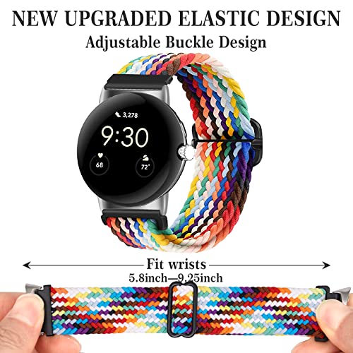 𝐤𝐢𝐭𝐰𝐚𝐲 Pixel Watch Band-Stretchy Braided Solo Loop Compatible for Google Pixel Watch Band, Adjustable Stretchy Nylon Elastic Straps for Google Pixel Watch Band for Google Watch Band Women Men (2P-C)