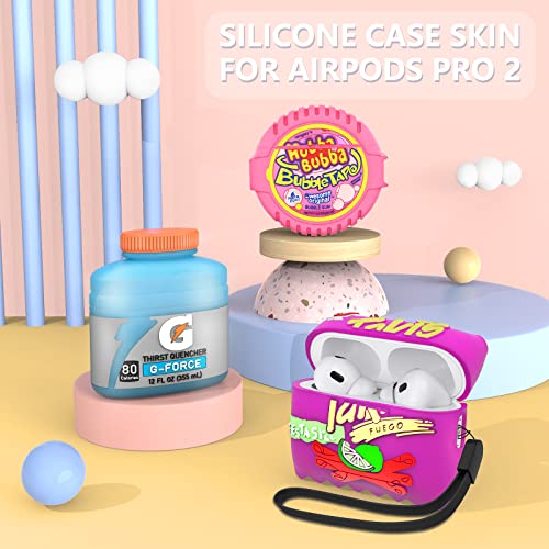 [3Pack] Cute Silicone Cover for Airpod Pro 2 Generation,Sport Water+Bubble Gum+Purple Potato Funny 3D Food Protective Cases Accessories for Airpods Pro 2nd Generation,Kawaii Case for Boys Girls Kids