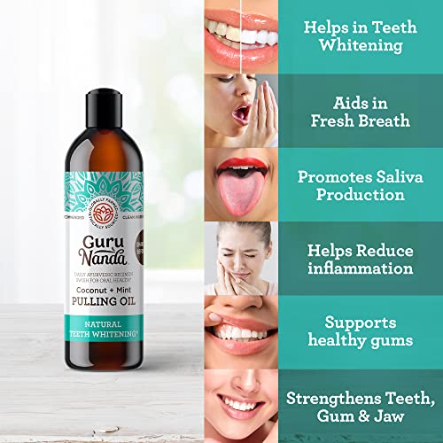 GuruNanda Coconut Oil Pulling with 7 Natural Essential Oils and Vitamin D, E, K2, Alcohol Free Mouthwash (Mickey D), Helps with Fresh Breath, Teeth Whitening, Gum Health (8 Fl. Oz x 3)