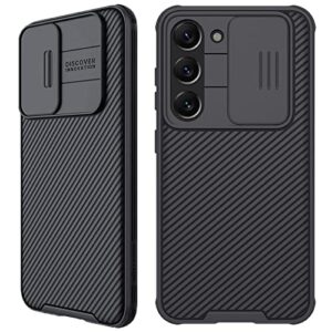mangix for samsung galaxy s23 plus case with camera cover,slim fit thin polycarbonate protective shockproof cover with slide camera cover, upgraded case for samsung galaxy s23 plus/s23 + black
