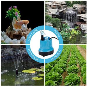 660 GPH Blue Submersible Water Pump(2500L/H, 45W), Ultra Quiet Water Pump with 8.2ft High Lift, Fountain Pump with 5.9ft Power Cord, 5 Nozzles for Fish Tank, Aquarium, Statuary, Hydroponics