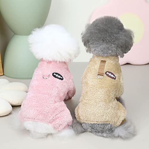 Fleece Pet Elastic Jumpsuit with Pull Ring, Dog Pajamas for Small Dogs Cats, Warm Fleece Pet Dog Jumpsuit with Pull Ring Clothes Puppy Cat Coat Jacket Outfits (M, Pink)