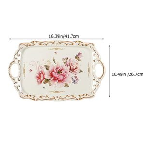 Hemoton Vintage Sandwich Tray Coffee Table Tray Fruit Tray Melamine Tea Cup Tray Double Handles Decorative Elegant Snack Fruit Storage Tray Coffee Table Tray Fruit Tray Dessert Plate