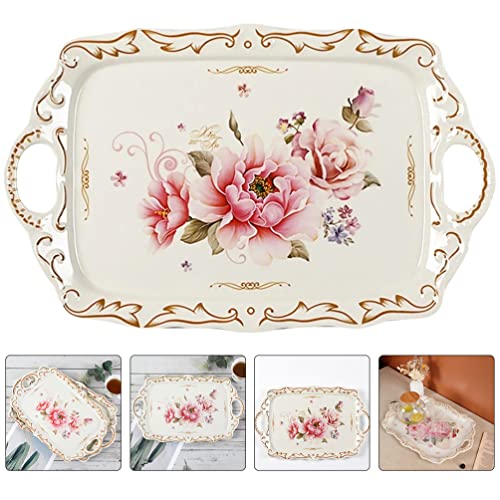 Hemoton Vintage Sandwich Tray Coffee Table Tray Fruit Tray Melamine Tea Cup Tray Double Handles Decorative Elegant Snack Fruit Storage Tray Coffee Table Tray Fruit Tray Dessert Plate