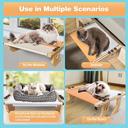 Cat Window Perch Sturdy Cat Window Hammock with Wood and Metal Frame-No Drilling Required-Multiple Ways to Use-Cat Bed for Windowsill,Floor,Bedside or Cabinet-Suitable for Large Cat or Fat Cats-(M)