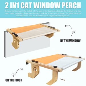 Cat Window Perch Sturdy Cat Window Hammock with Wood and Metal Frame-No Drilling Required-Multiple Ways to Use-Cat Bed for Windowsill,Floor,Bedside or Cabinet-Suitable for Large Cat or Fat Cats-(M)