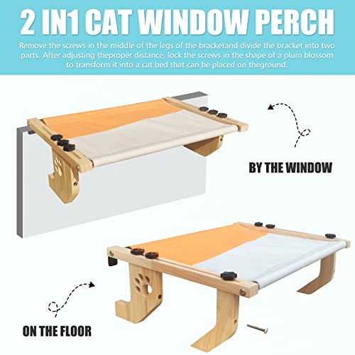 Cat Window Perch Sturdy Cat Window Hammock with Wood and Metal Frame-No Drilling Required-Multiple Ways to Use-Cat Bed for Windowsill,Floor,Bedside or Cabinet-Suitable for Large Cat or Fat Cats-(M)