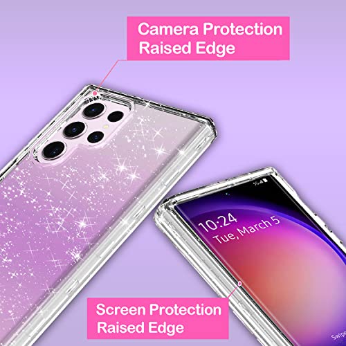 Coolwee Crystal Glitter Full Protective Case for Samsung Galaxy S23 Ultra 5G - 6.8" Heavy Duty Hybrid 3 in 1 Rugged Shockproof Women Girls Transparent Shiny Clear Bling Sparkle