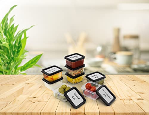 ZENVY 50 Pack Mini Reusable 2oz Containers | Includes 50 Plastic 2oz Food Containers and Lids | For Sauces, Dips, Crafts & More (Black, Rectangle)