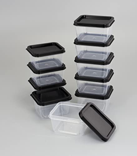 ZENVY 50 Pack Mini Reusable 2oz Containers | Includes 50 Plastic 2oz Food Containers and Lids | For Sauces, Dips, Crafts & More (Black, Rectangle)
