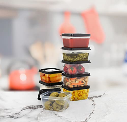 ZENVY 50 Pack Mini Reusable 2oz Containers | Includes 50 Plastic 2oz Food Containers and Lids | For Sauces, Dips, Crafts & More (Black, Rectangle)