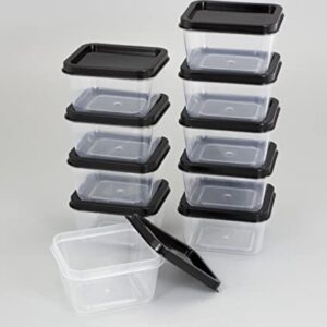 ZENVY 50 Pack Mini Reusable 2oz Containers | Includes 50 Plastic 2oz Food Containers and Lids | For Sauces, Dips, Crafts & More (Black, Rectangle)