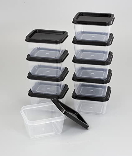 ZENVY 50 Pack Mini Reusable 2oz Containers | Includes 50 Plastic 2oz Food Containers and Lids | For Sauces, Dips, Crafts & More (Black, Rectangle)
