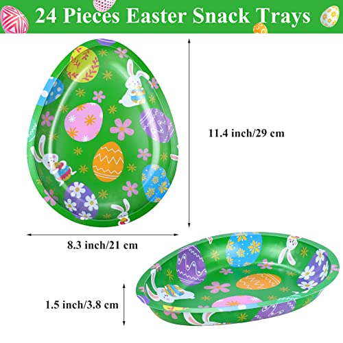 Shojoy 24 Pieces Easter Snack Tray Plastic Easter Egg Dessert Plates Easter Serving Tray Easter Bunny Serveware Party Serving Platter for Easter Party Decorations and Supplies
