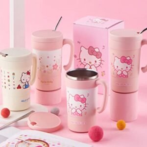 Everyday Delights Hello Kitty Stainless Steel Insulated Cup with Lid, Straw & Stir Stick, 580ml (Pink)