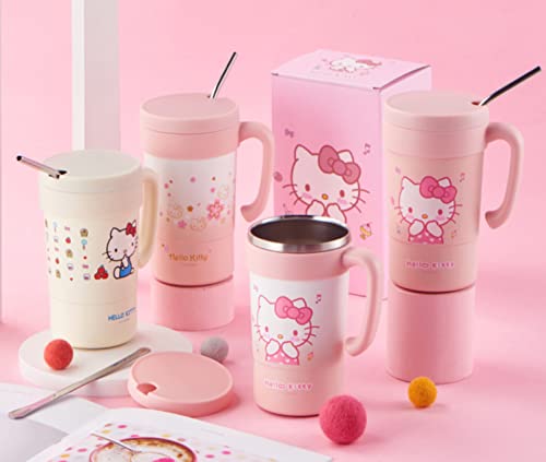 Everyday Delights Hello Kitty Stainless Steel Insulated Cup with Lid, Straw & Stir Stick, 580ml (Pink)