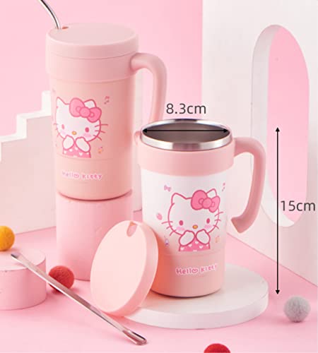 Everyday Delights Hello Kitty Stainless Steel Insulated Cup with Lid, Straw & Stir Stick, 580ml (Pink)