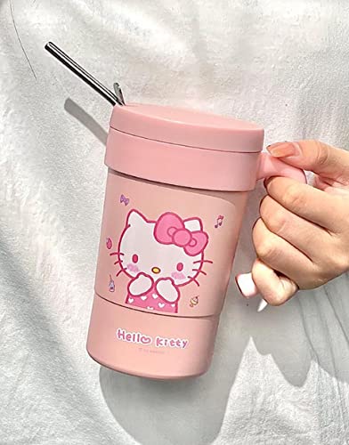 Everyday Delights Hello Kitty Stainless Steel Insulated Cup with Lid, Straw & Stir Stick, 580ml (Pink)