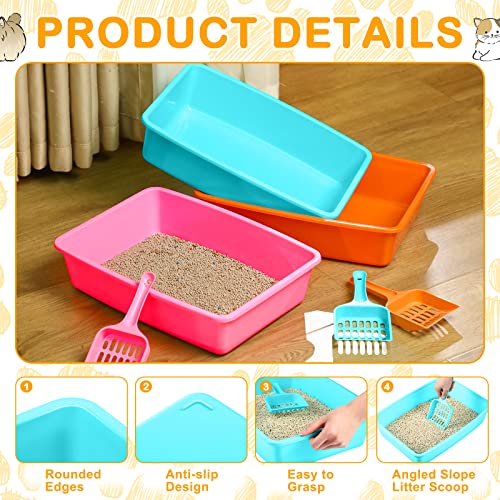 10Pcs Open Cat Litter Box Kitten Litter Pan with 10 Scooper Medium Plastic Litter Tray Durable Nonstick Litter Box for Indoor Pets Cats Rabbit Supplies Easy to Clean,14.6x10.6x3.4 Inch, Assorted Color