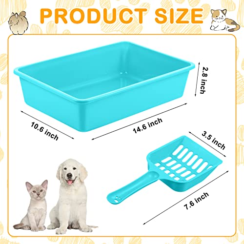10Pcs Open Cat Litter Box Kitten Litter Pan with 10 Scooper Medium Plastic Litter Tray Durable Nonstick Litter Box for Indoor Pets Cats Rabbit Supplies Easy to Clean,14.6x10.6x3.4 Inch, Assorted Color