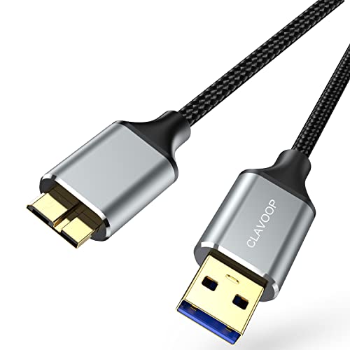 CLAVOOP Micro USB 3.0 Cable, USB to Micro B External Hard Drive Cable 5 Gbps High-Speed USB A to USB Micro B Cord Compatible for Galaxy S5 Western Digital Seagate Camera Hard Drive - 1.5FT