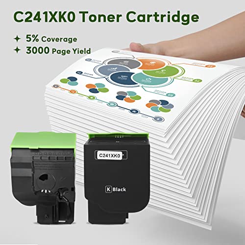 C241XK0 Black Extra High Yield Toner Cartridge 6500 Yield Black Compatible with lexmark C241XK0 Toner Cartridge Compatible with Lexmark C2425 C2535 MC2425 MC2535 MC2640 Printer 6500 Yield Black