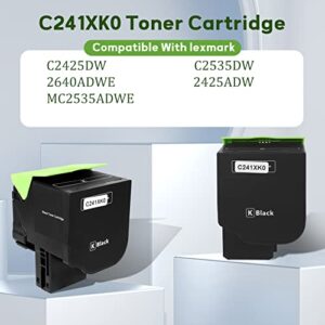 C241XK0 Black Extra High Yield Toner Cartridge 6500 Yield Black Compatible with lexmark C241XK0 Toner Cartridge Compatible with Lexmark C2425 C2535 MC2425 MC2535 MC2640 Printer 6500 Yield Black