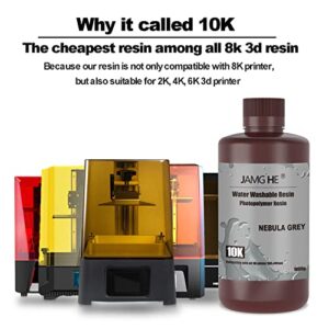 3D Printer Resin,JamgHe 10K Water Washable Resin for LCD DLP SLA 405nm Printer UV-Curing Photopolymer Rapid High Precision Low Odor Standard Resin (Nebula Grey, 1000g)