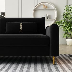 Kadway Loveseat Black Sofa Couch, 86" Velvet Sofa for 3-4 Persons, Modern Upholstered Sofa with Gold Metal Legs, Love Seat Sofa Sectional Couches for Living Room, Office, Hotel