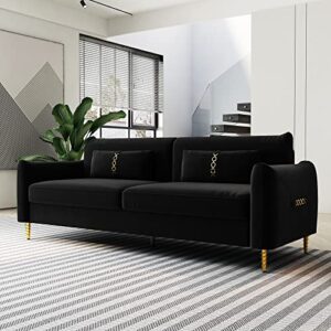 Kadway Loveseat Black Sofa Couch, 86" Velvet Sofa for 3-4 Persons, Modern Upholstered Sofa with Gold Metal Legs, Love Seat Sofa Sectional Couches for Living Room, Office, Hotel