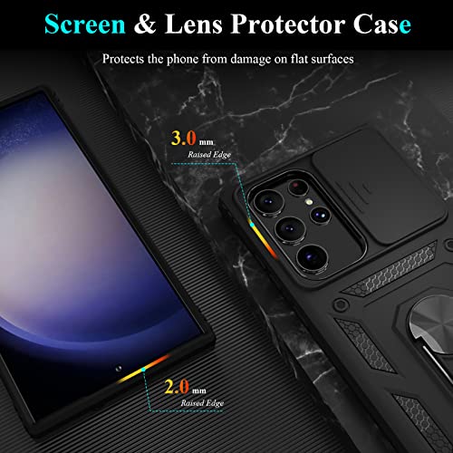 JDHDL for Galaxy S23 Ultra Case with Slide Camera Cover, Built-in Finger Ring Kickstand, Dual Layer Shockproof Protective Phone Case for Samsung Galaxy S23 Ultra 6.8" 2023 Release (Black)