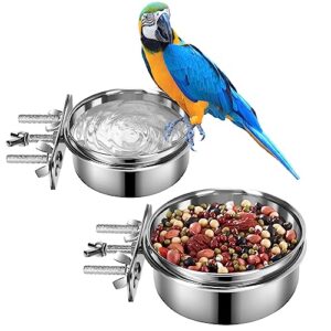 Yummy Sam 2 Pcs Small Dog Food Water Bowl for Cage with Upgraded Clamp Holder, Pet Kennel Hanging Bowls Stainless Steel Detectable Bowls Crate Feeder Dish for Small Dogs (4.7x2'' & 3.9x2'')