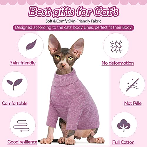 DENTRUN Sphynx Hairless Cats Shirt Pullover Kitten T-Shirts, Breathable Cat Wear Turtleneck Sweater Adorable Cat's Clothes Vest Pajamas Jumpsuit