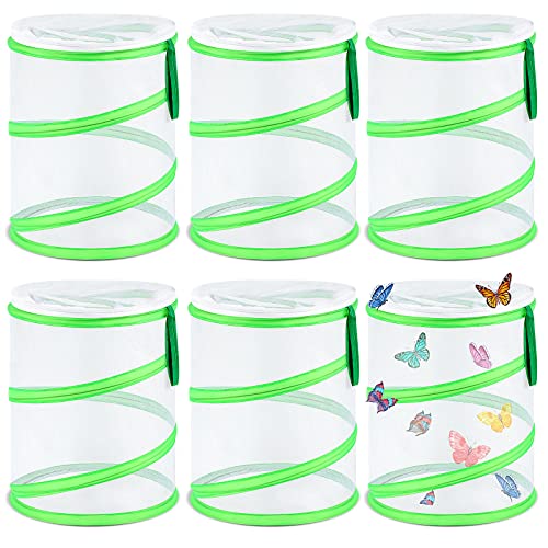 6 Pcs Butterfly Habitat Cage Bulk 12 x 14 Inch Insect Butterfly Net Giant Collapsible Insect Mesh Cage Terrarium Pop-up Clear Mesh Caterpillars Habitat Cage with Zipper Door for Boys and Girls Ages 5+