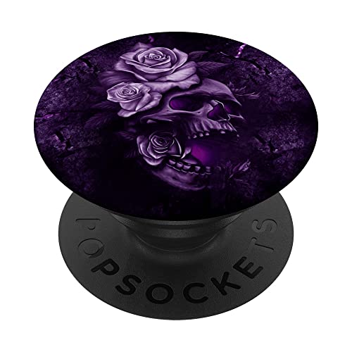 Purple Skull Black Floral Flowers Skulls Skeletons Bones PopSockets Swappable PopGrip