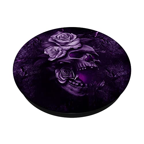 Purple Skull Black Floral Flowers Skulls Skeletons Bones PopSockets Swappable PopGrip