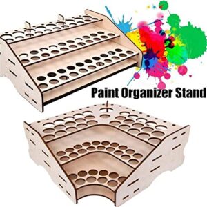 Wooden 74 Paints Bottles Rack Modular Stand Storage Rack DIY Art Painting Tools Holder Wood Paint Stand Paint Brushes Display Tray Multi Layer Paints Bottle Storage Shelf Paint Organizer Stand